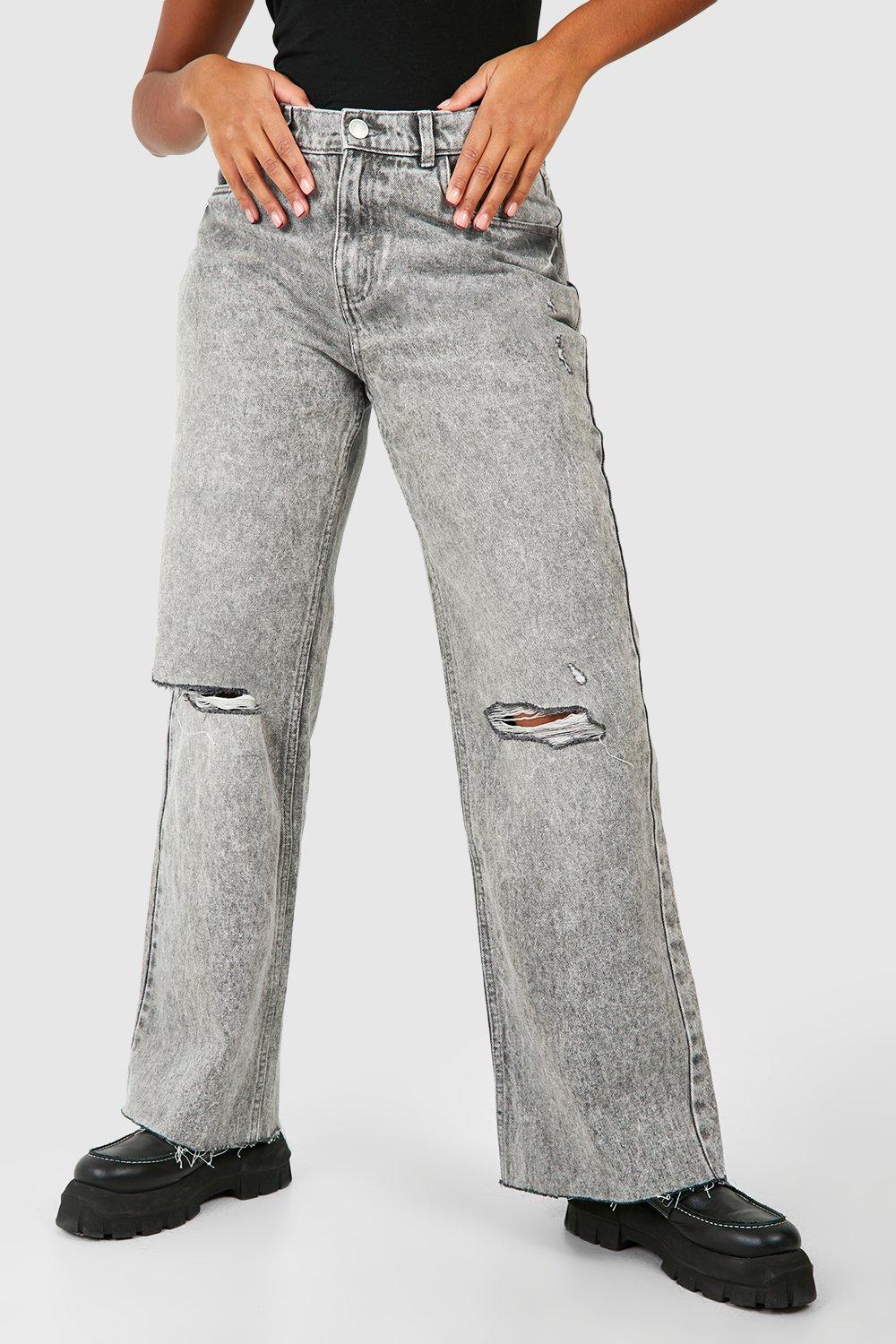 Grey jeans 2024 ripped knee